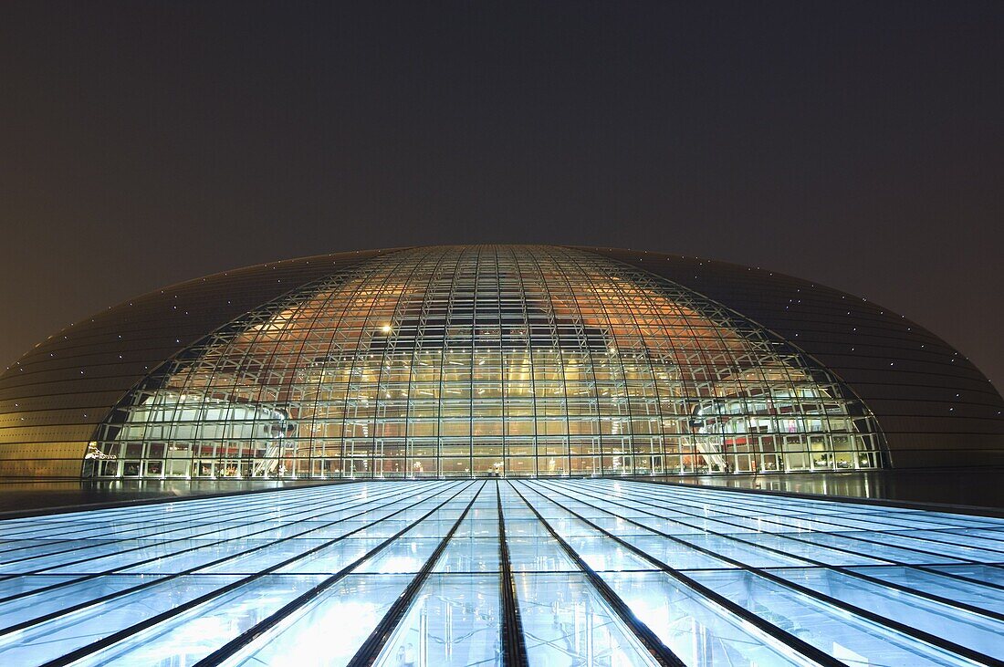 The National Theatre Opera House, also known as The Egg designed by French architect Paul Andreu and made with glass and titanium opened 2007, Beijing, China, Asia