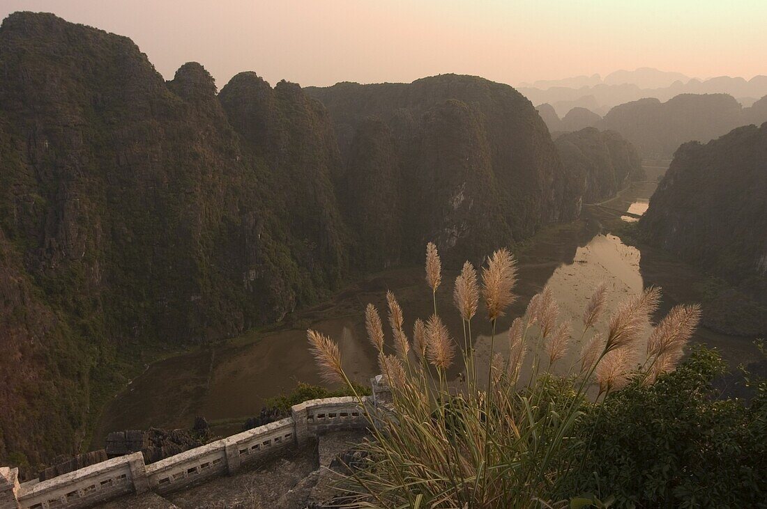 Sunset, hill top view, Tam Coc, Ninh Binh, south of Hanoi, North Vietnam, Southeast Asia, Asia