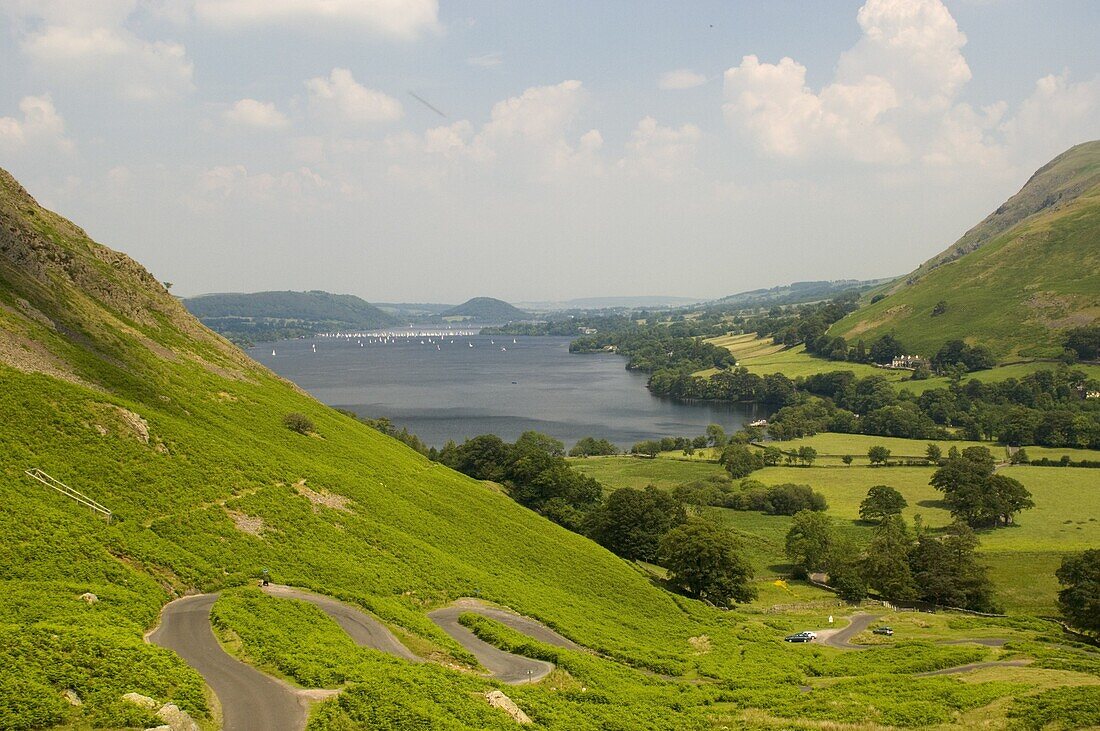 Lake Ullswater from Martindale Road, Lake District National Park, Cumbria, England, United Kingdom, Europe