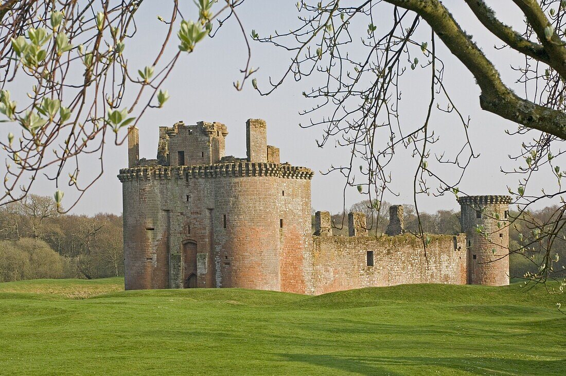 Moated medieval stronghold of Caerlaverock Castle, Dumfries and Galloway, Scotland, United Kingdom, Europe