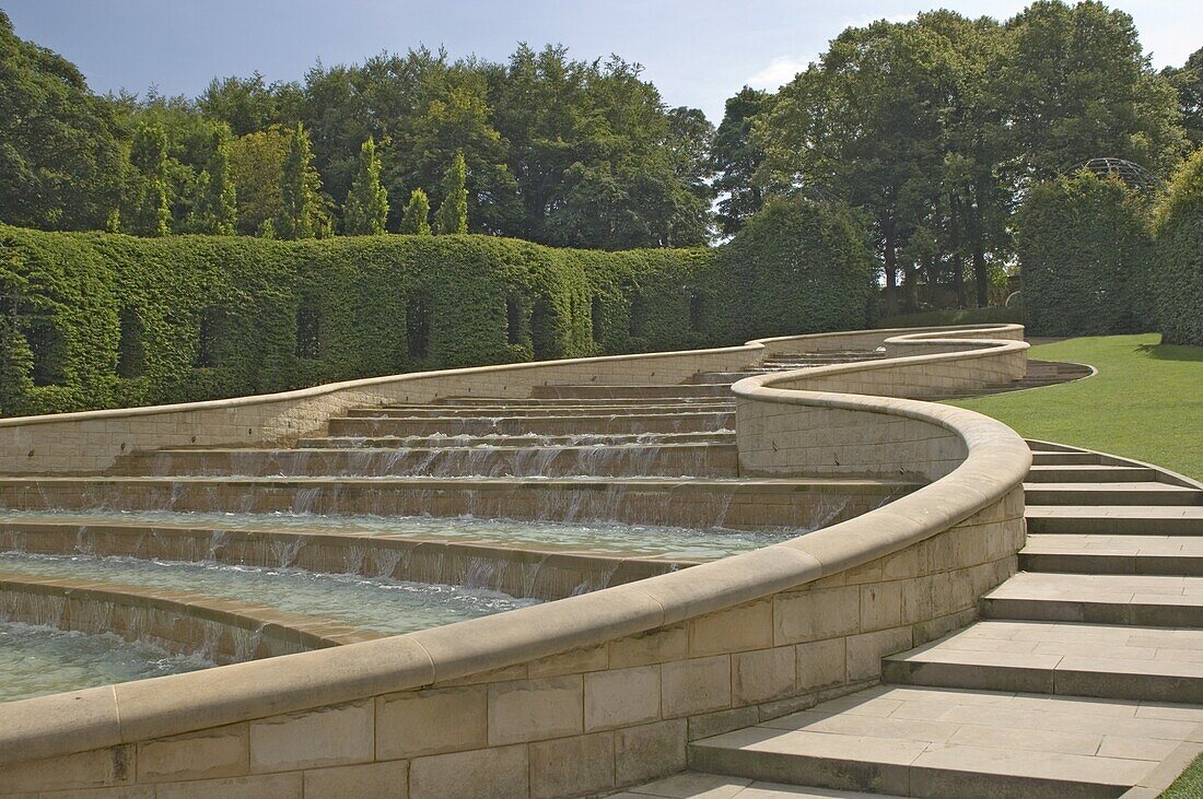 The fountains, Alnwick Gardens, Alnwick Castle, Northumbria, England, United Kingdom, Europe