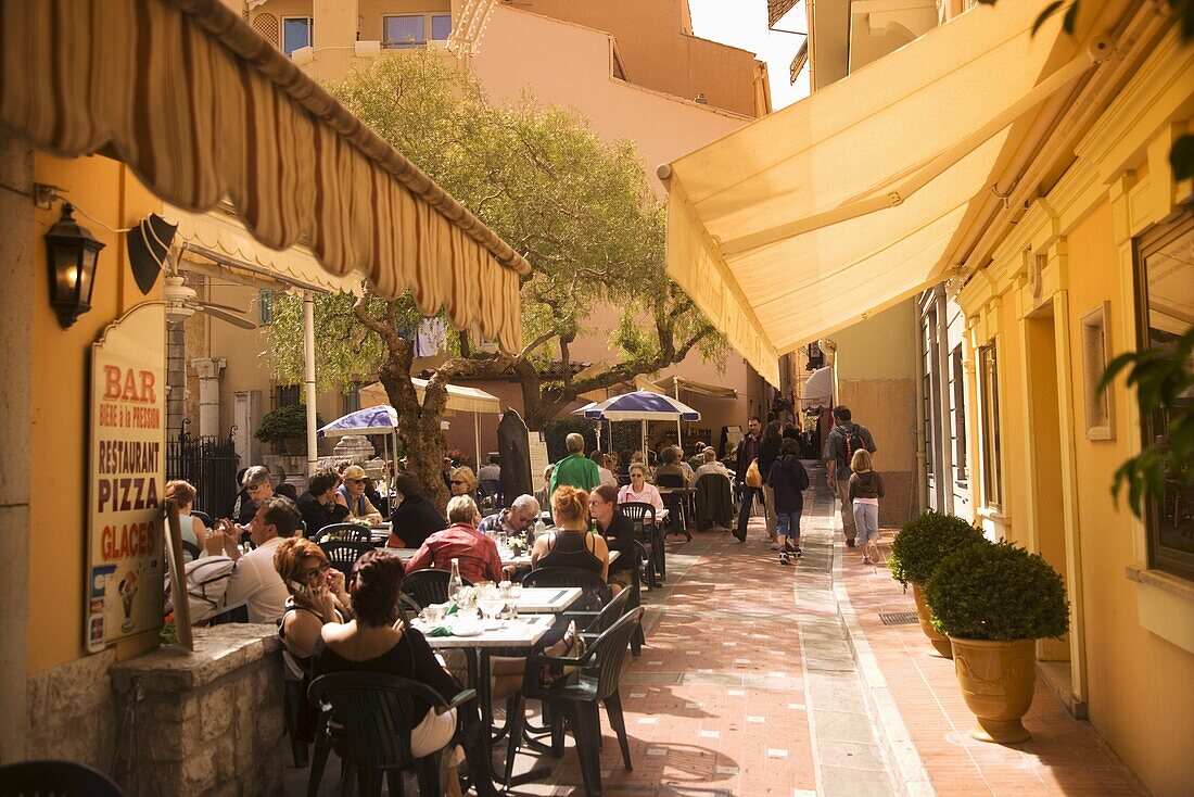 Cafe in the old town, Monaco, Cote d'Azur, Europe