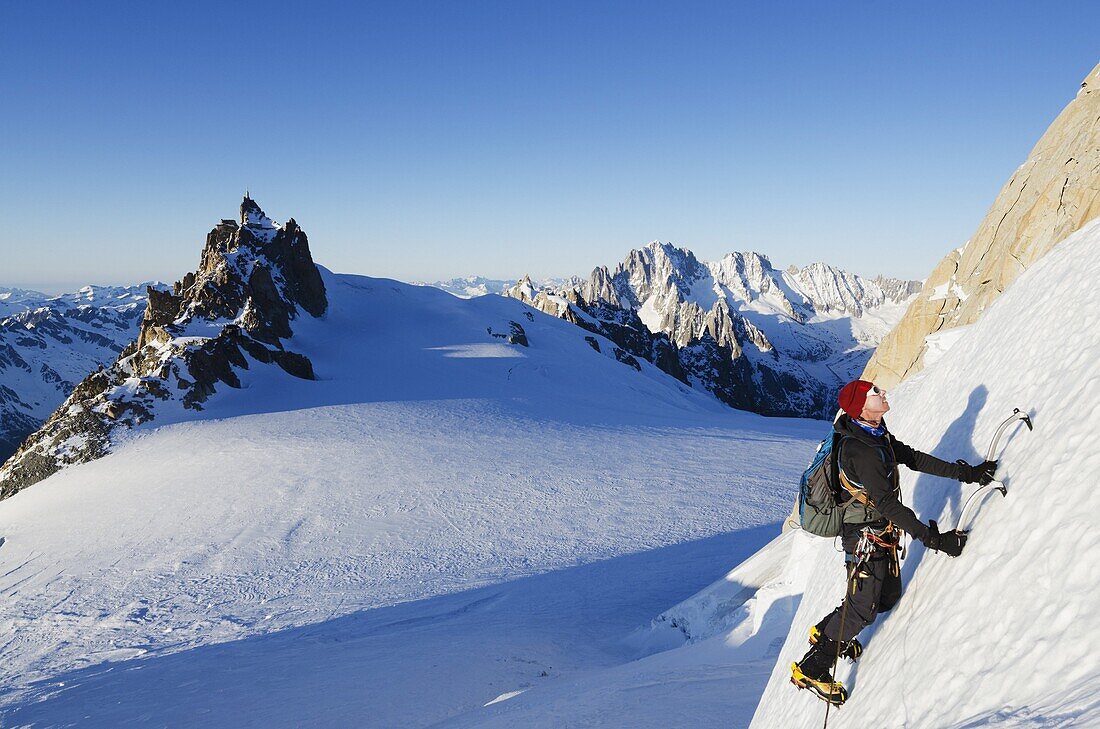 Ice climbing on Mont Blanc, Chamonix, Haute-Savoie, French Alps, France, Europe