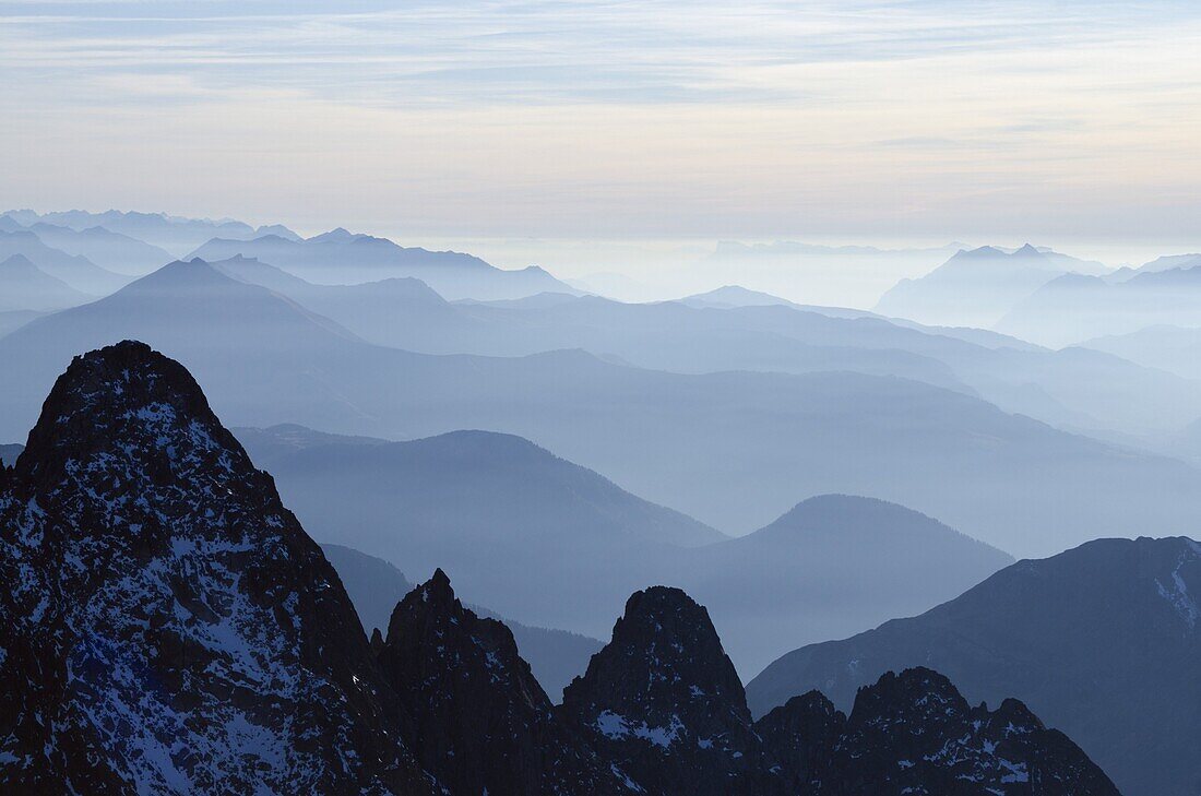 Mountain silhouette, Aiguilles Rouges, Chamonix, Haute-Savoie, French Alps, France, Europe