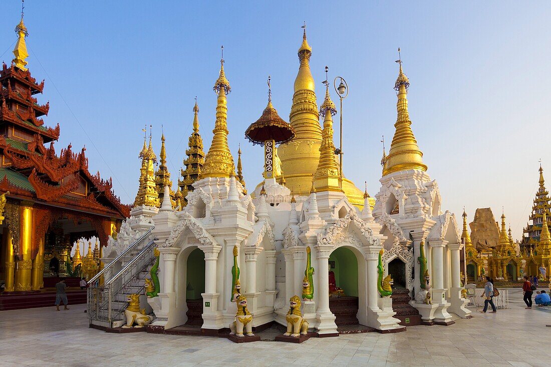 Temples and shrines at Shwedagon Paya (Pagoda), Yangon (Rangoon), Myanmar (Burma), Asia