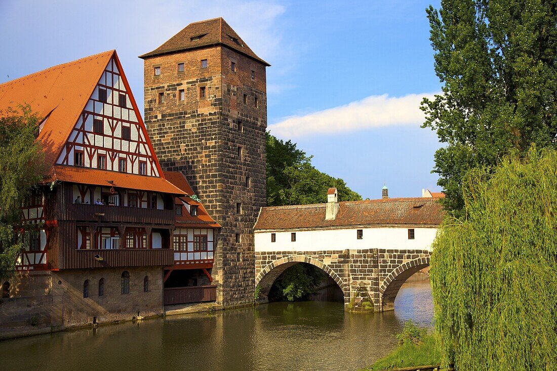 The Wine Store and Hangman's Bridge on the Pegnitz River, Nuremberg, Bavaria, Germany, Europe