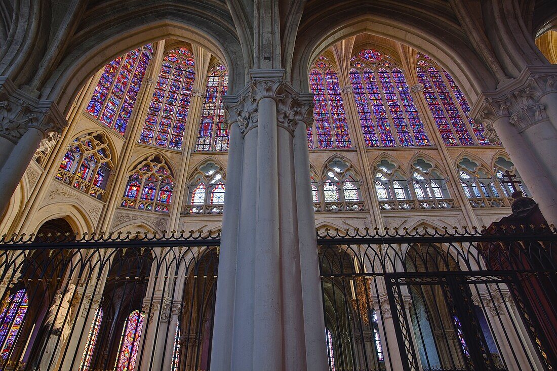 Stained glass windows inside Saint Gatien cathedral, Tours, Indre-et-Loire, Centre, France, Europe