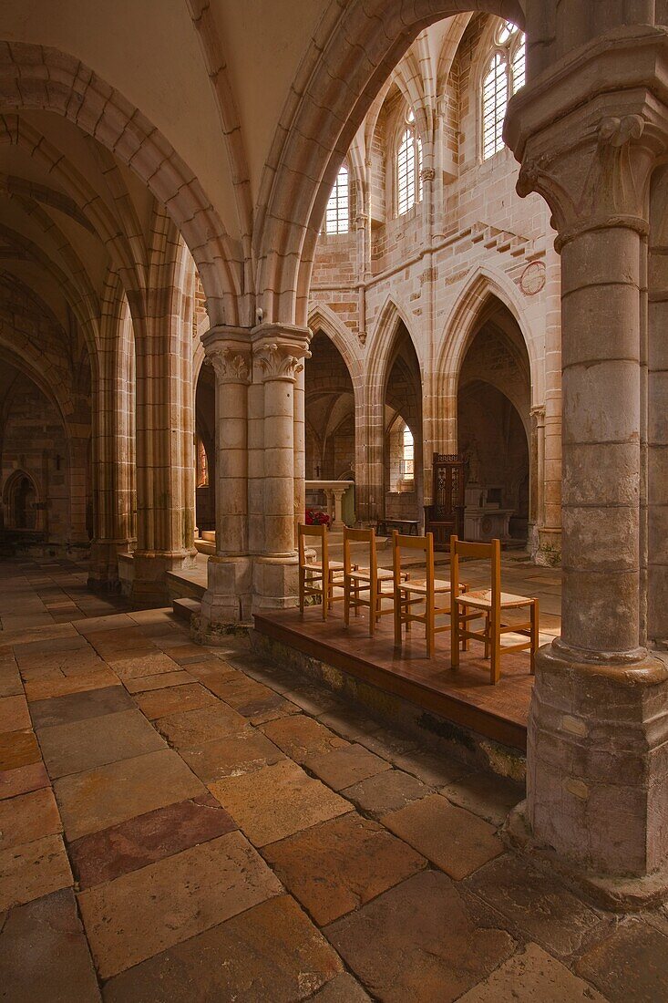 Looking down an aisle in the church of Notre Dame, Saint Pere, Yonne, Burgundy, France, Europe