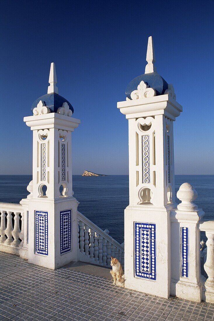 View to Benidorm Island from the Balcon del Mediterraneo, Benidorm, Costa Blanca, Alicante area, Valencia, Spain, Europe