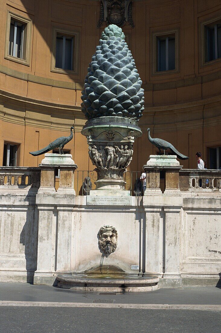 The Pigna statue and fountain in the Vatican Museum in the Vatican, Rome, Lazio, Italy, Europe