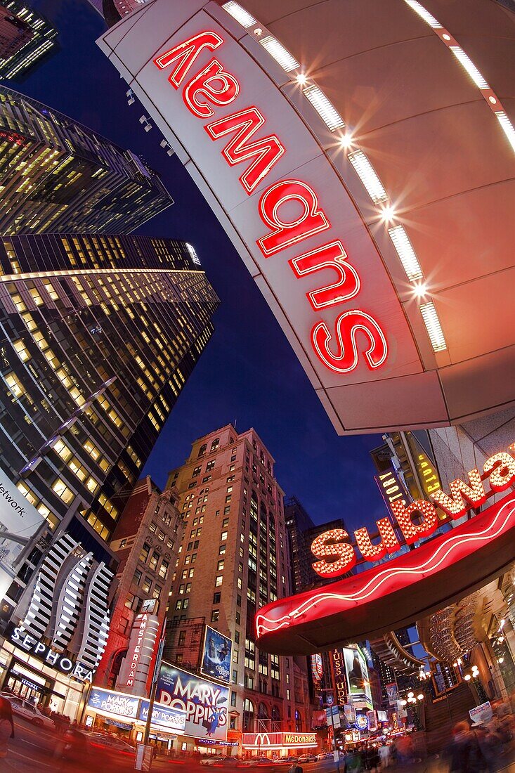 Neon lights of 42nd Street, Times Square, Manhattan, New York City, New York, United States of America, North America