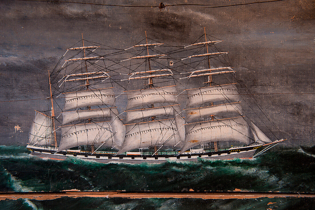 Painting of sailing ship Ella on display in museum, Stanley, Falkland Islands, British Overseas Territory