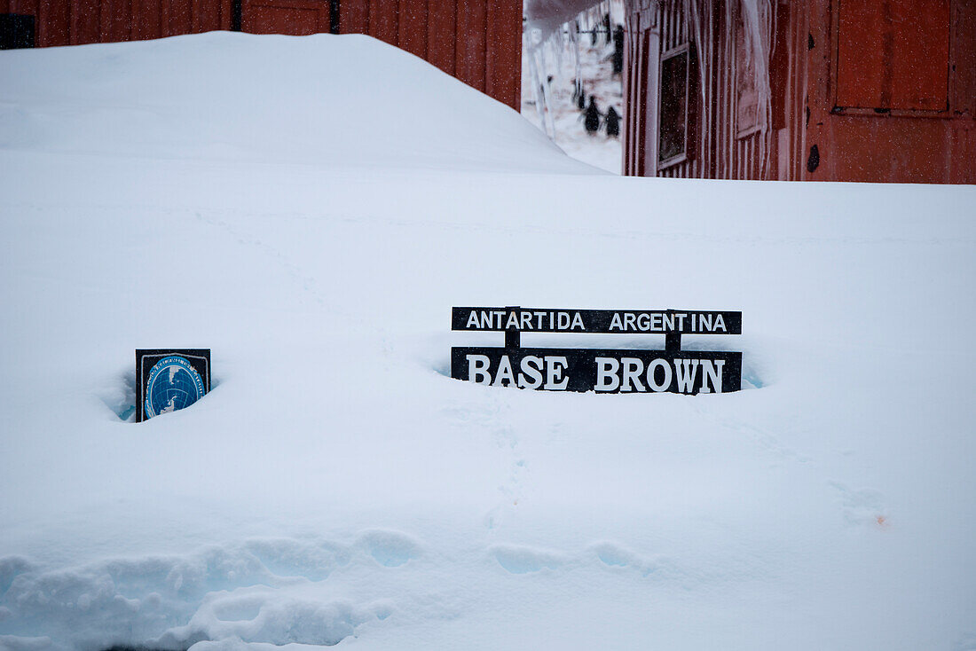 Snowed-in Base Brown (Brown Station), Paradise Bay (Paradise Harbor), Danco Coast, Graham Land, Antarctica