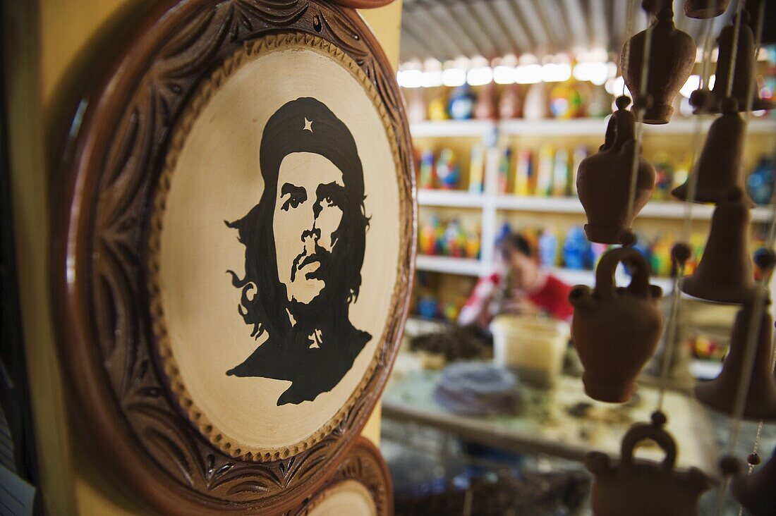Portrait of Che Guevara at a pottery factory, Trinidad, UNESCO World Heritage Site, Cuba, West Indies, Caribbean, Central America