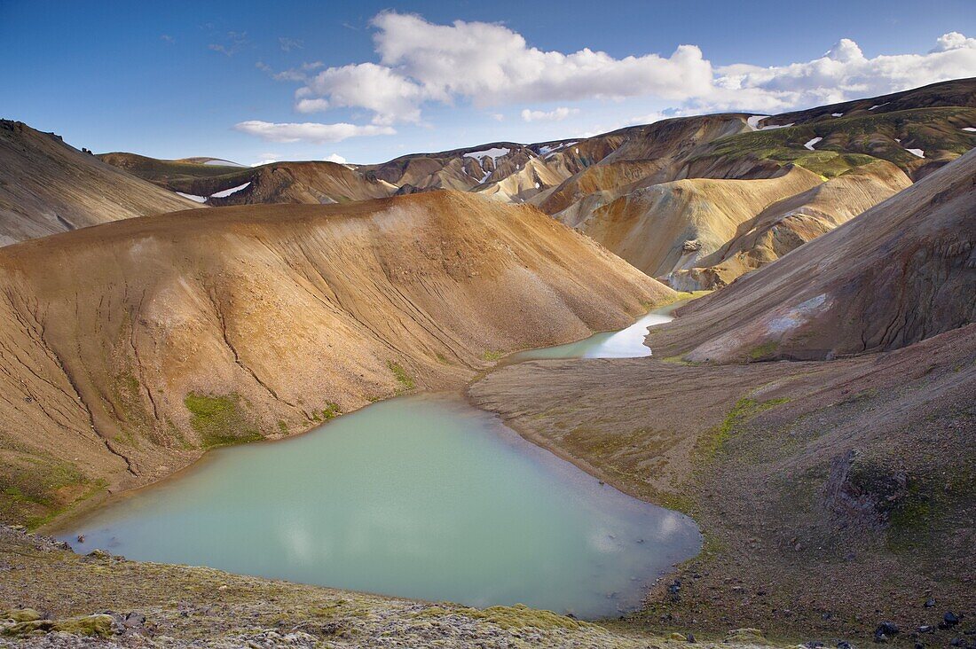 Rhyolite slopes and screes in Graenagil ravine, Landmannalaugar area, Fjallabak region, Iceland, Polar Regions