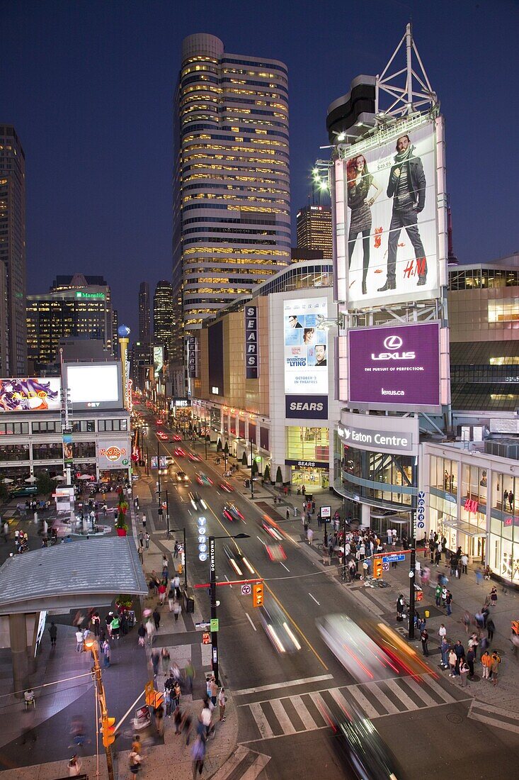 Illuminated signs and Video screens at Dundas Square, in Toronto, Ontario, Canada, North America