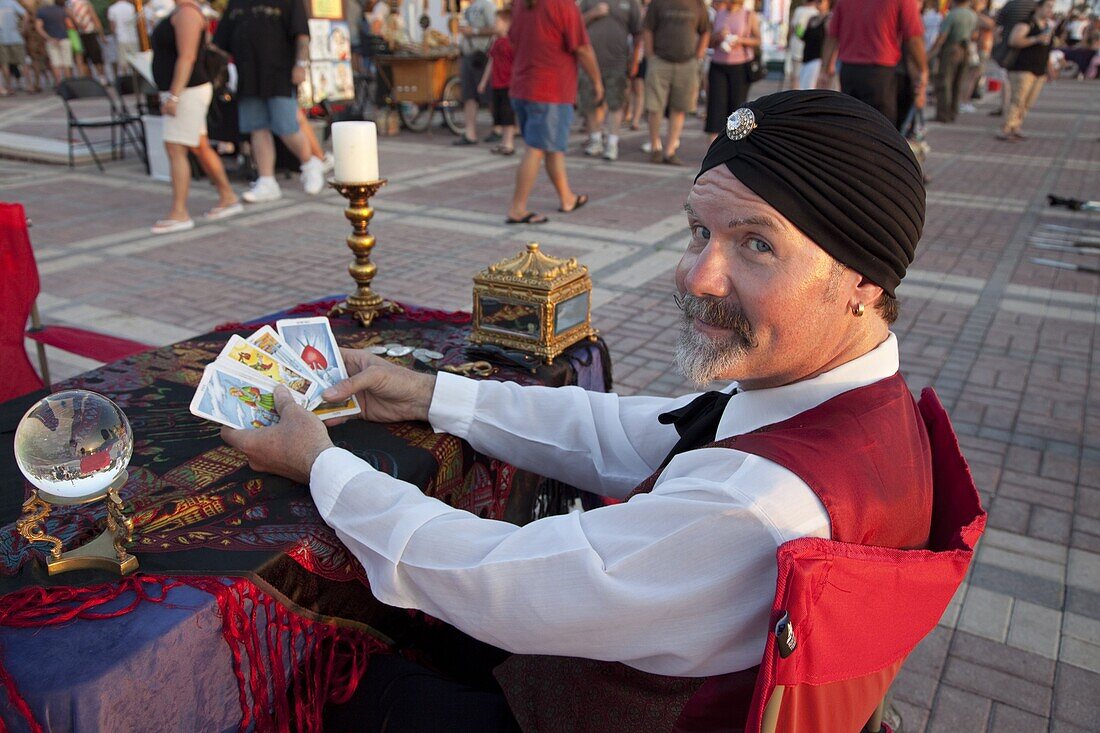 Psychic reading cards with crystal ball in Mallory Square, Key West, Florida, United States of America, North America