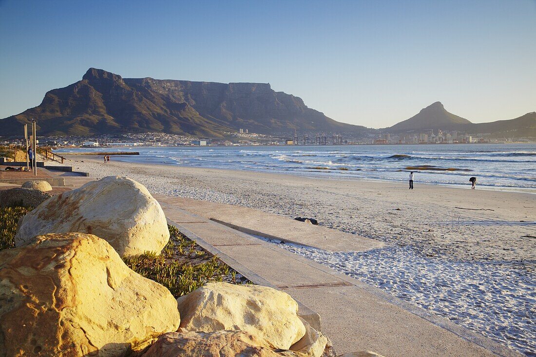 View of Table Mountain from Milnerton beach, Cape Town, Western Cape, South Africa, Africa