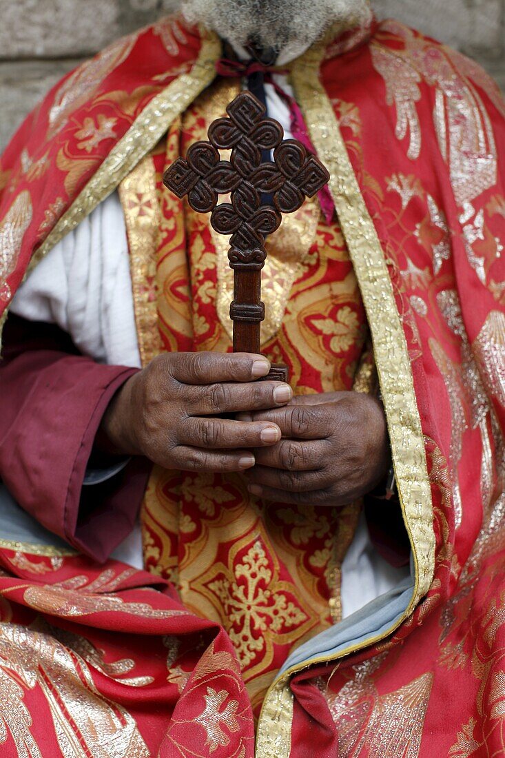 Coptic Orthodox priest holding a cross, Addis Ababa, Ethiopia, Africa