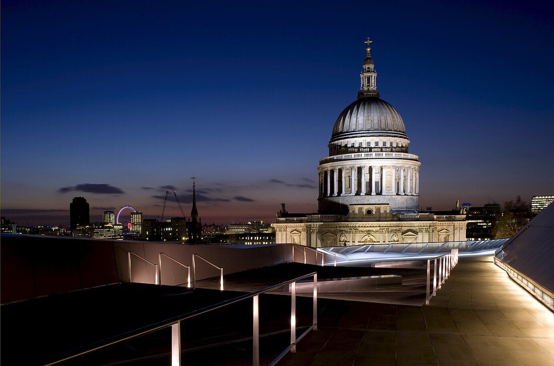 A view of the London skyline and St. Paul's Cathedral from the roof terrace at One New Change, London, England, United Kingdom, Europe