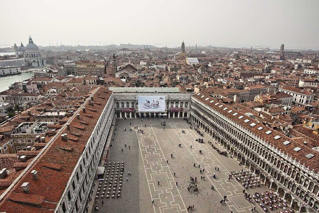 Looking west from Campanile over St. Marks Square and city, Venice, UNESCO World Heritage Site, Veneto, Italy, Europe