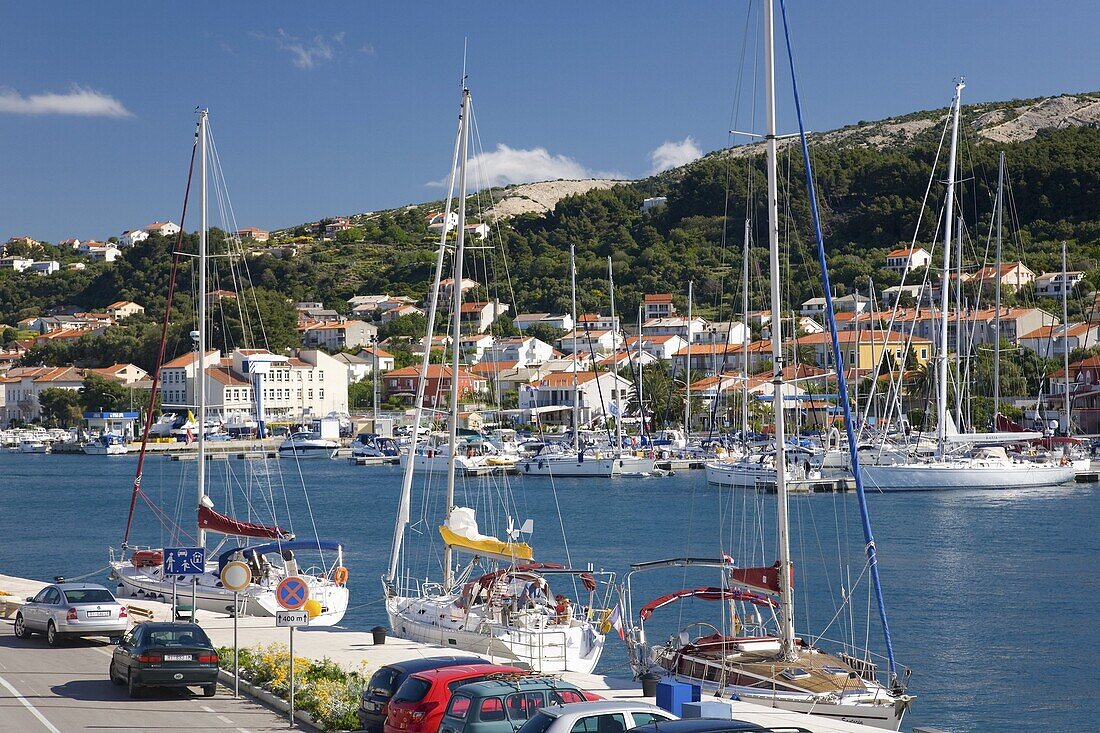 Yachts moored in the harbour, Rab Town, Island of Rab, Primorje-Gorski Kotar, Croatia, Europe