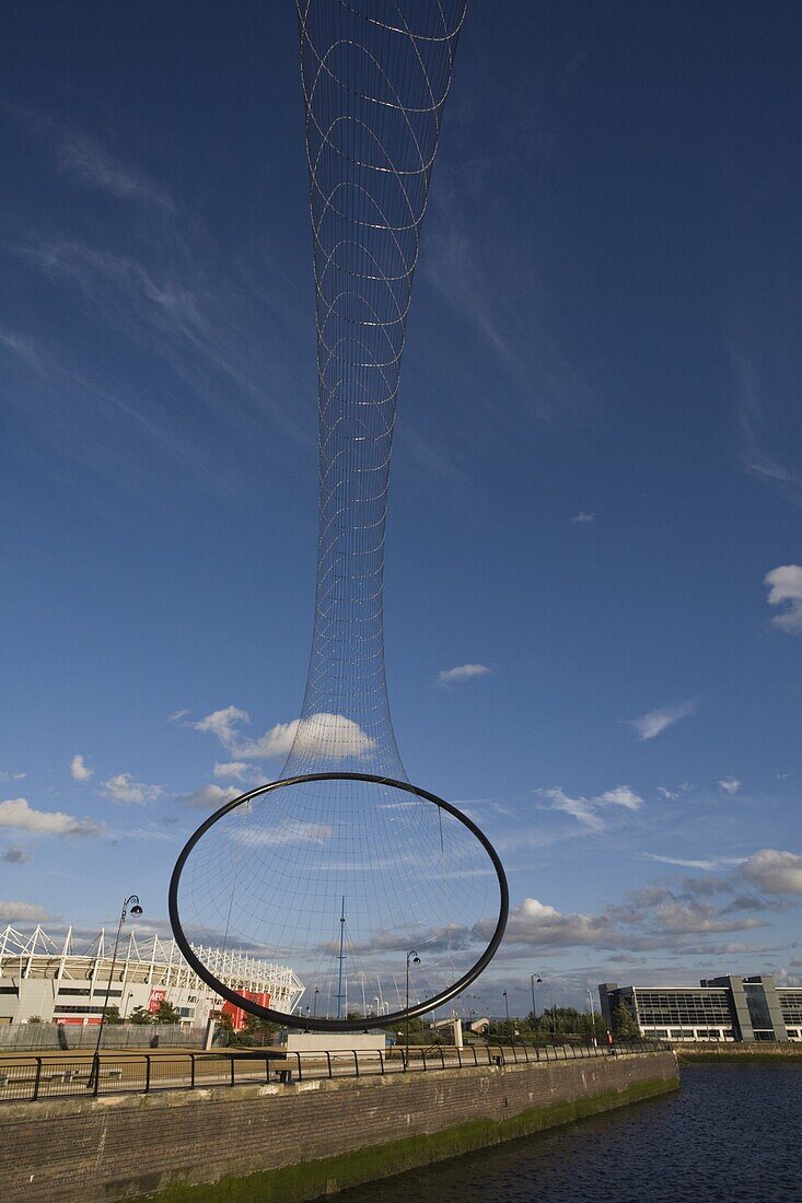 Temenos sculpture installed in 2010, by Anish Kapoor with Middlesbrough FC stadium in background, Middlesborough, Teeside, England, United Kingdom, Europe