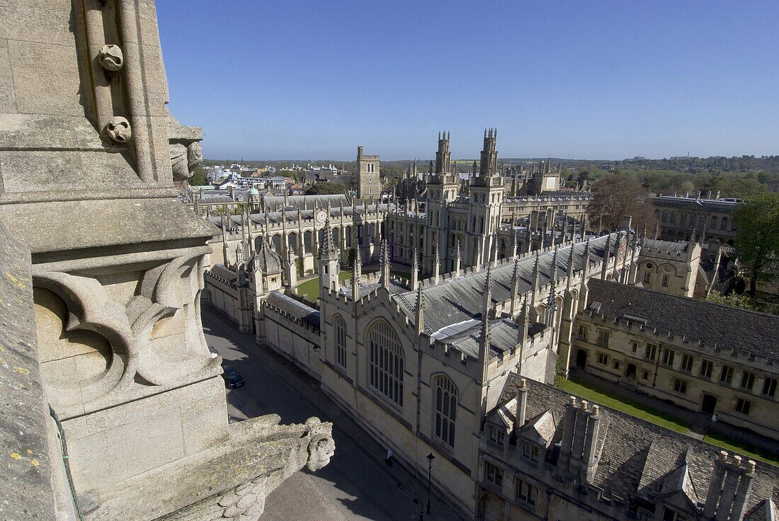 Aerial view over All Souls College, Oxford, Oxfordshire, England, United Kingdom, Europe