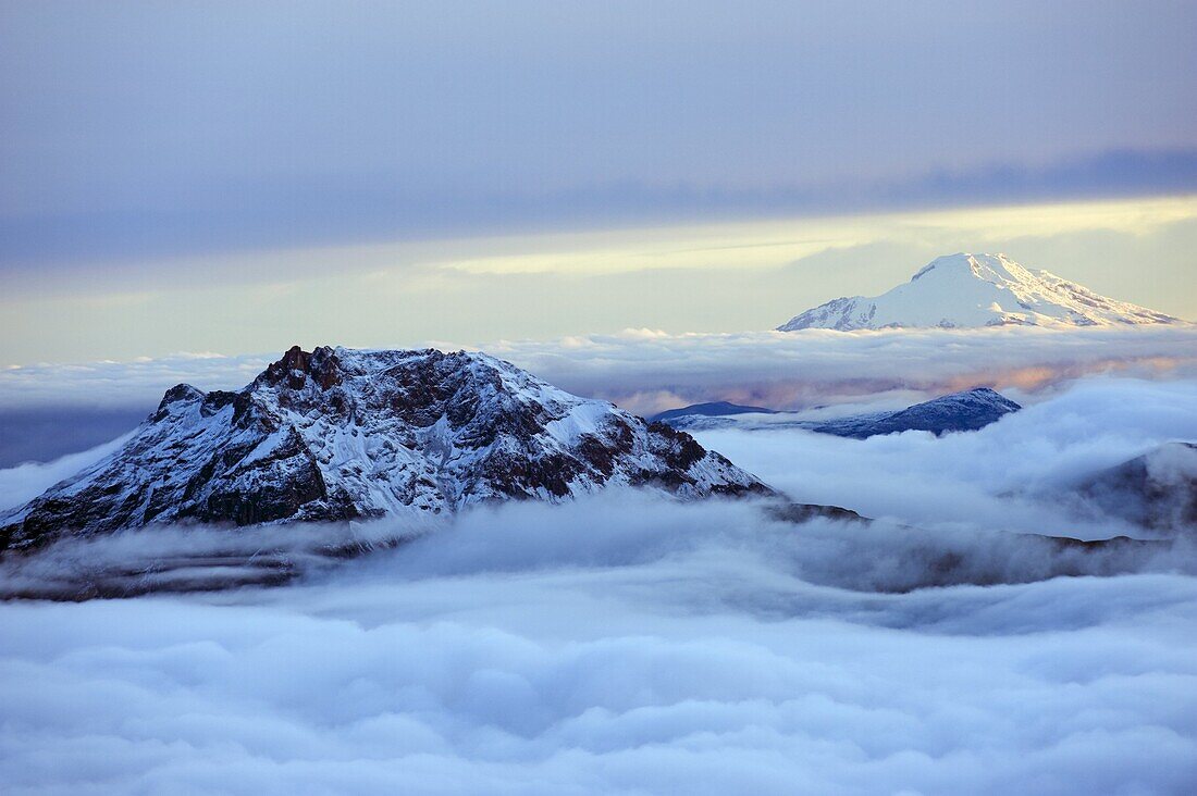 View from Volcan Cotopaxi, 5897m, the highest active volcano in the world, Ecuador, South America