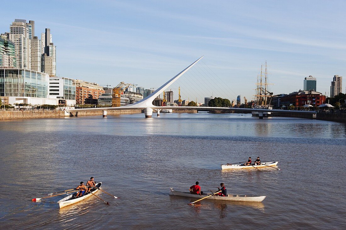 Rowing boats on Puente de la Mujer, Buenos Aires, Argentina, South America