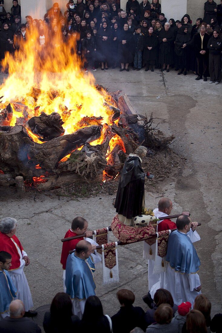 Orgosolo the procession for Saint Antoni's fires markes the beginning of the Sardinian carnival, Orgosolo, Sardinia, Italy, Europe
