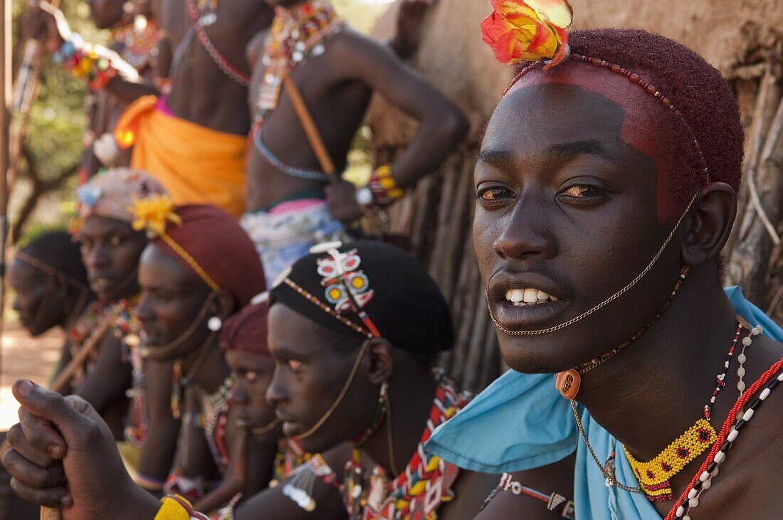 Samburu tribesmen, Loisaba Wilderness Conservancy, Laikipia, Kenya, East Africa, Africa