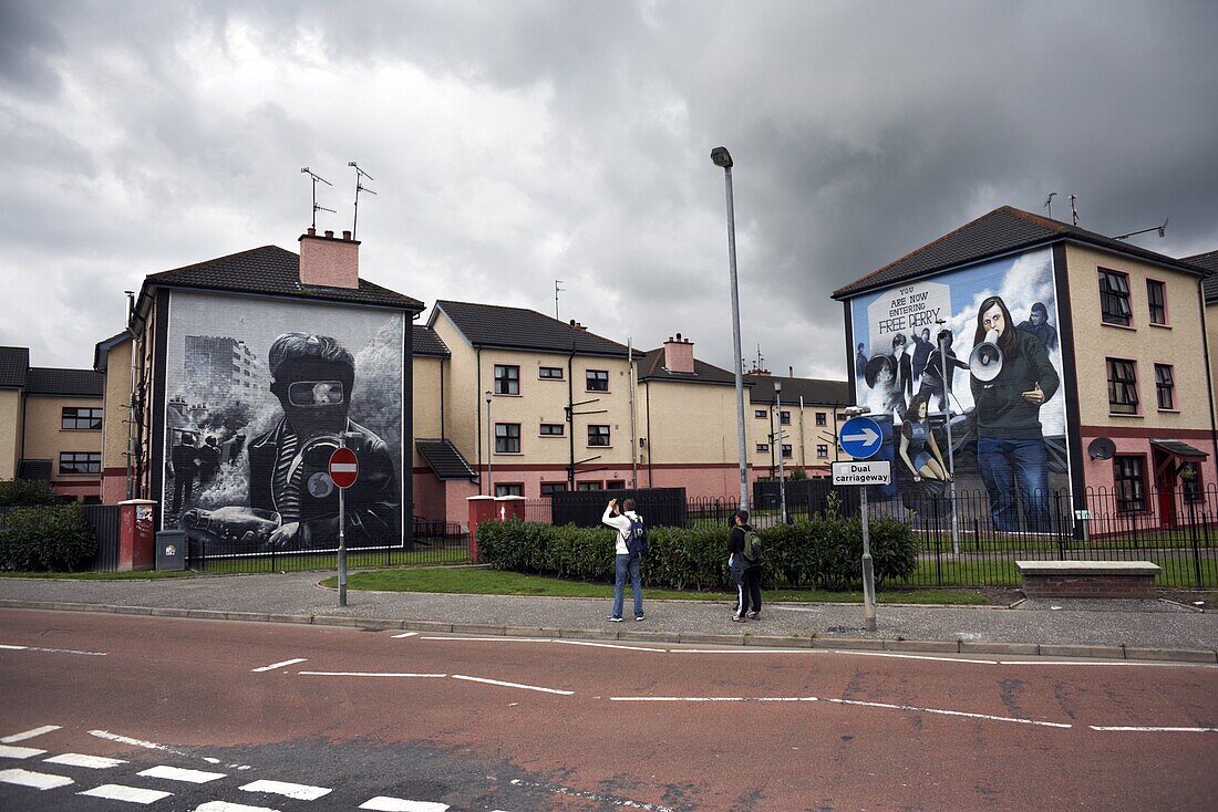 Political murals on the walls of houses in Derry, Northern Ireland, United Kingdom, Europe