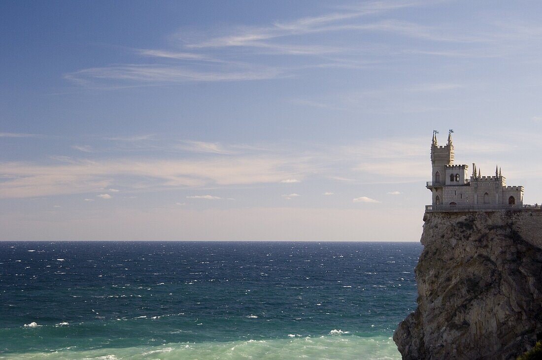 The Swallow's Nest Castle perched on a cliff over the Black Sea, Yalta, Crimea, Ukraine, Europe