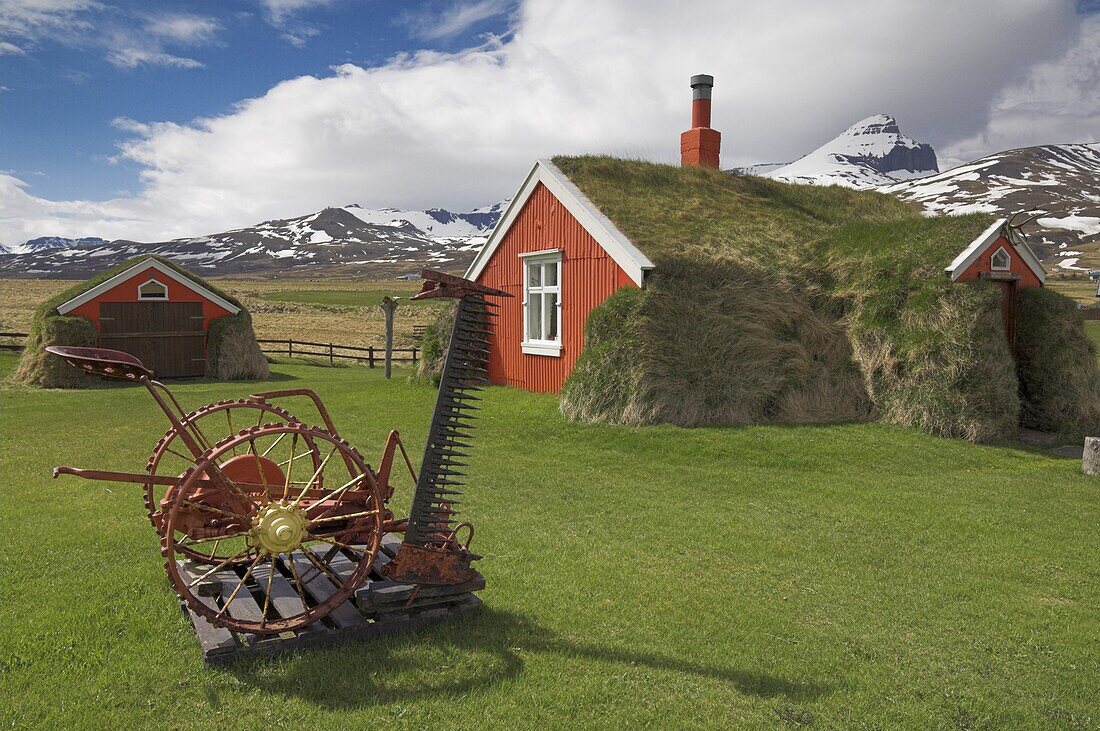 Lindarbakki turf house at Bakkagerdi Borgarfjordur eystri North east area, Iceland, Polar Regions