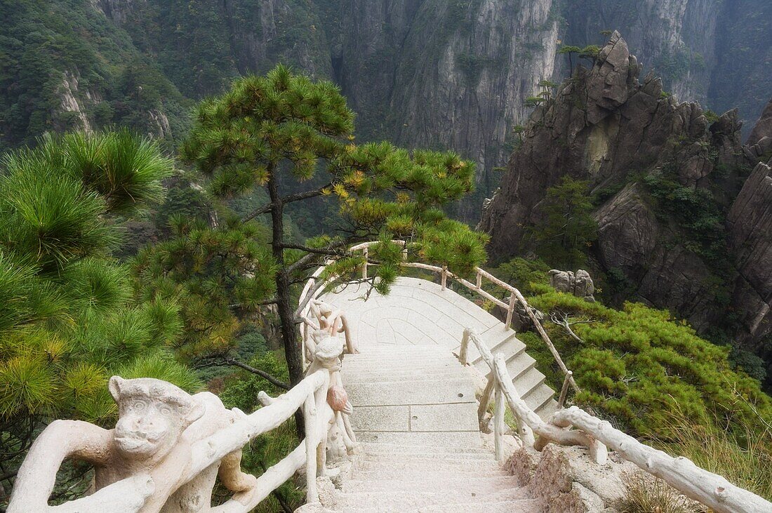 Footpath, Xihai (West Sea) Valley, Mount Huangshan (Yellow Mountain), UNESCO World Heritage Site, Anhui Province, China, Asia