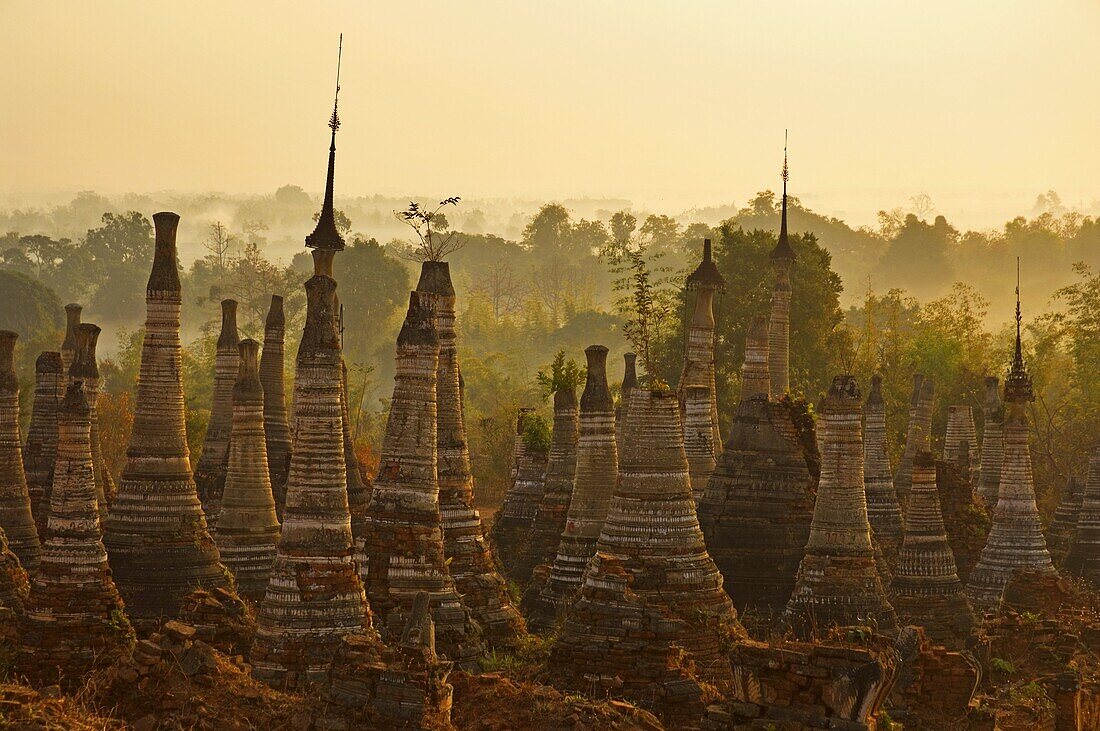 Shwe Inn Thein stupas, Indein, Myanmar (Burma), Asia