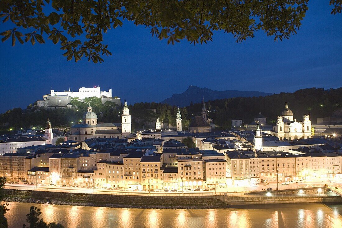 City view at dusk, Salzburg, Austria, Europe