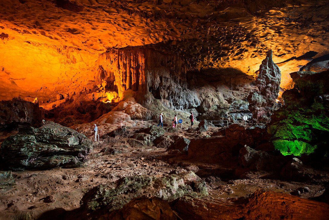 Visitors at Thien Cung grotto, Ha Long Bay, Quang Ninh Province, Vietnam, Asia