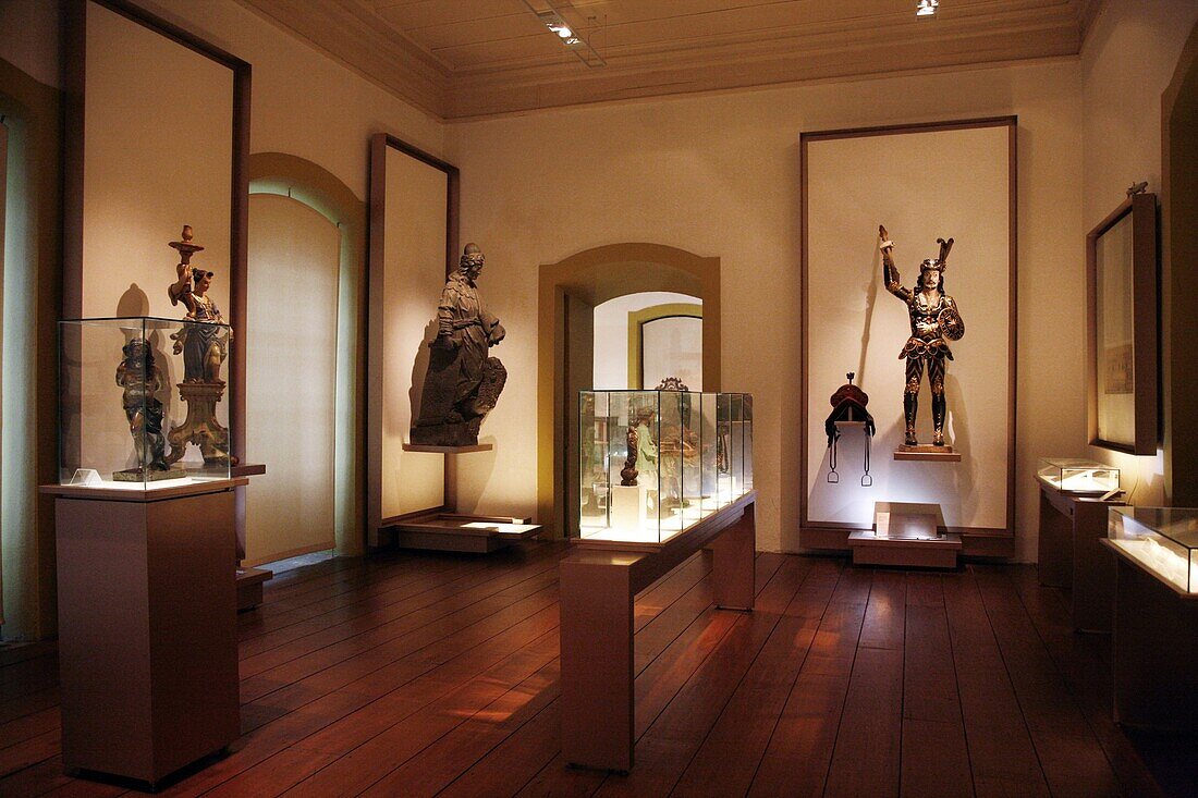 View of the room showing sculptures and works by Aleijadinho at Museu da Inconfidencia, Ouro Preto,  Minas Gerais, Brazil, South America