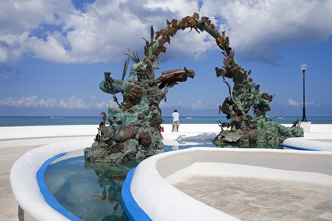 Divers fountain in San Miguel, Cozumel Island, Quintana Roo, Mexico, North America