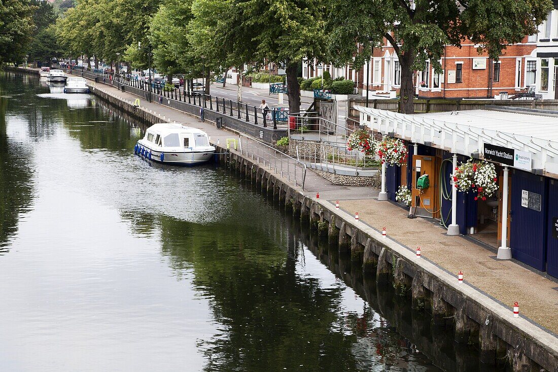 Norwich Yacht Station and River Wensum, Norwich, Norfolk, England, United Kingdom, Europe