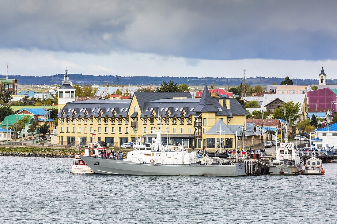 The harbor town of Puerto Natales, Patagonia, Chile, South America