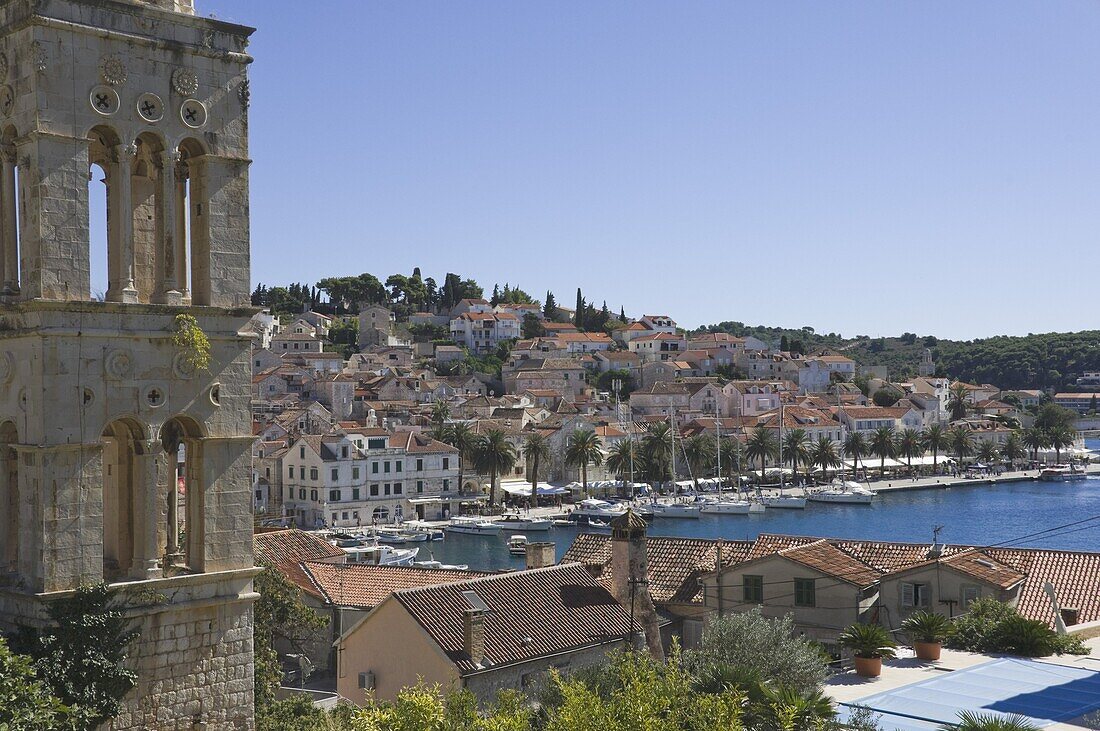 View over part of the medieval city of Hvar, island of Hvar, Dalmatia, Croatia, Europe