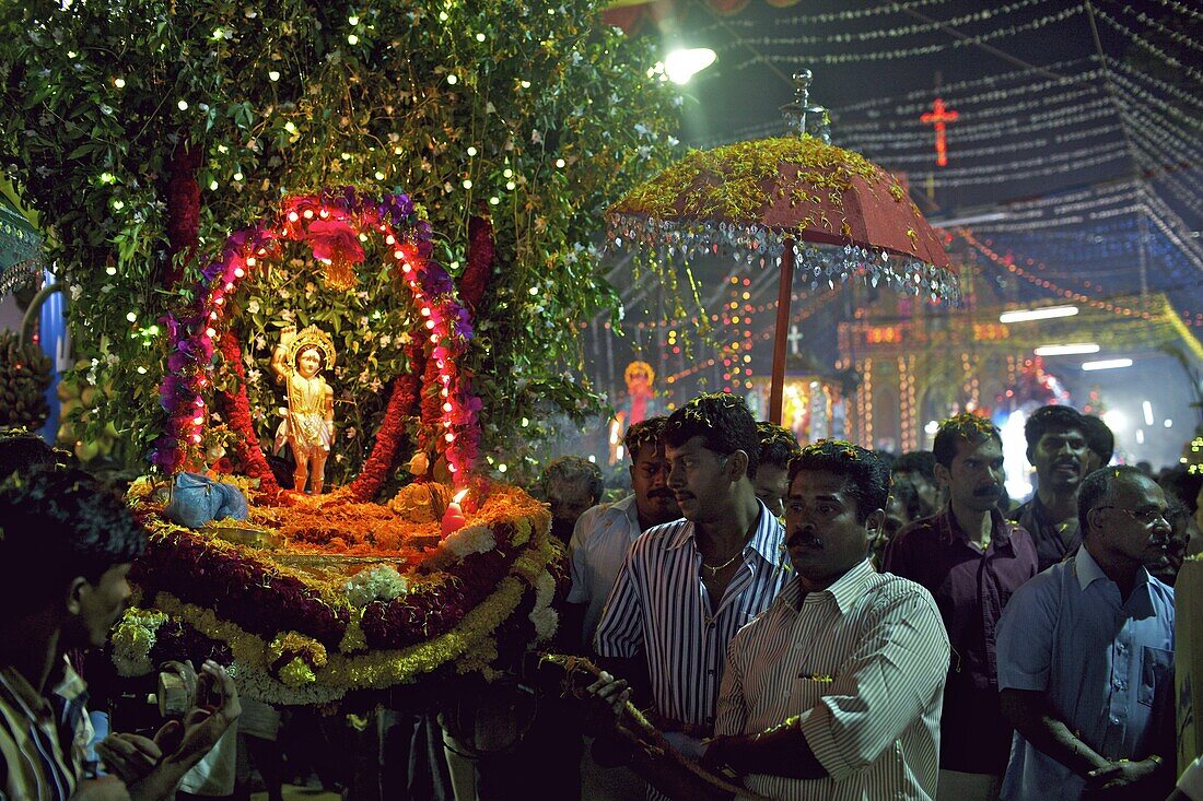 Christian celebration for St. Sebastian birthday in the small village of Poovar on the south coast of Kerala, India, Asia