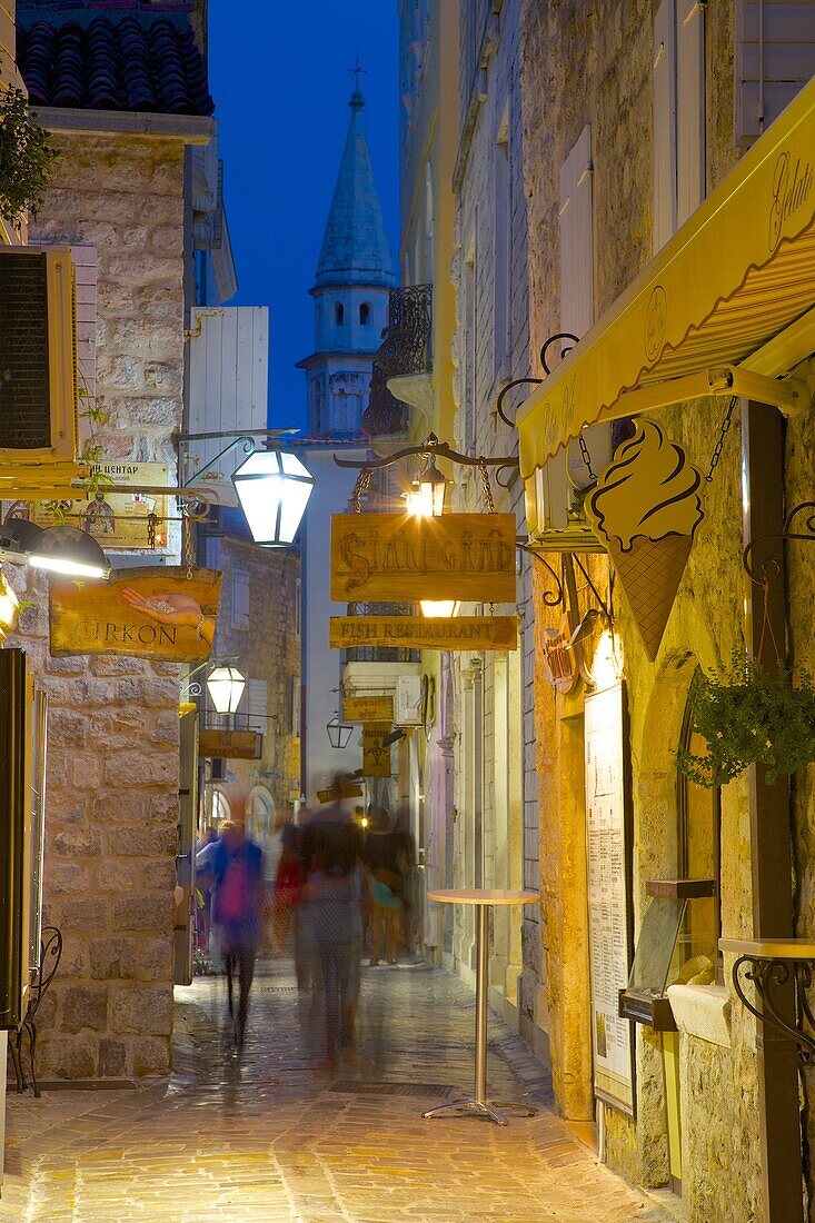 Old Town at night, Budva, Montenegro, Europe