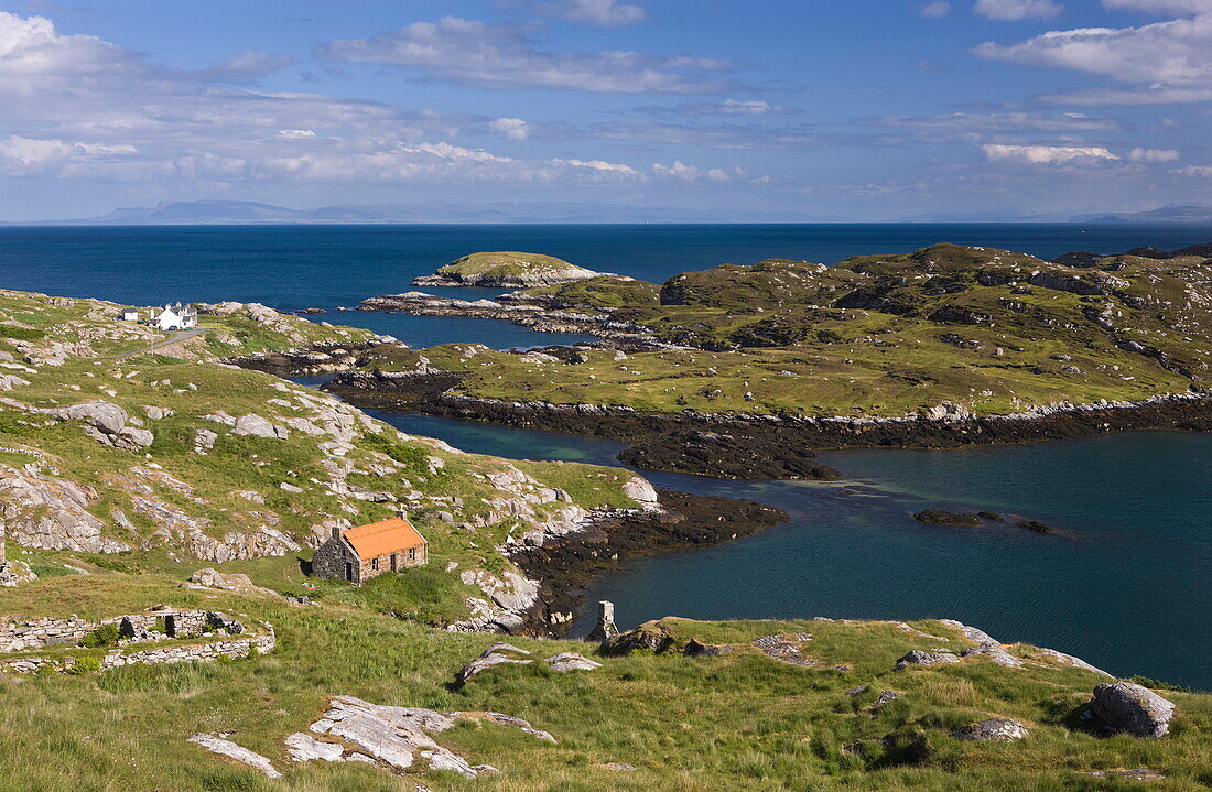 Deserted crofts at township of Manish, Isle of Harris, Outer Hebrides, Scotland, United Kingdom, Europe