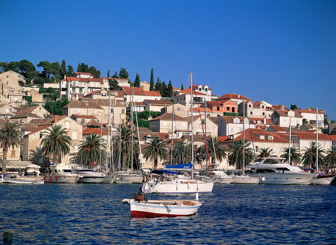 Yachts in Hvar Town, Hvar Island, Dalmatia, Dalmatian Coast, Croatia, Europe