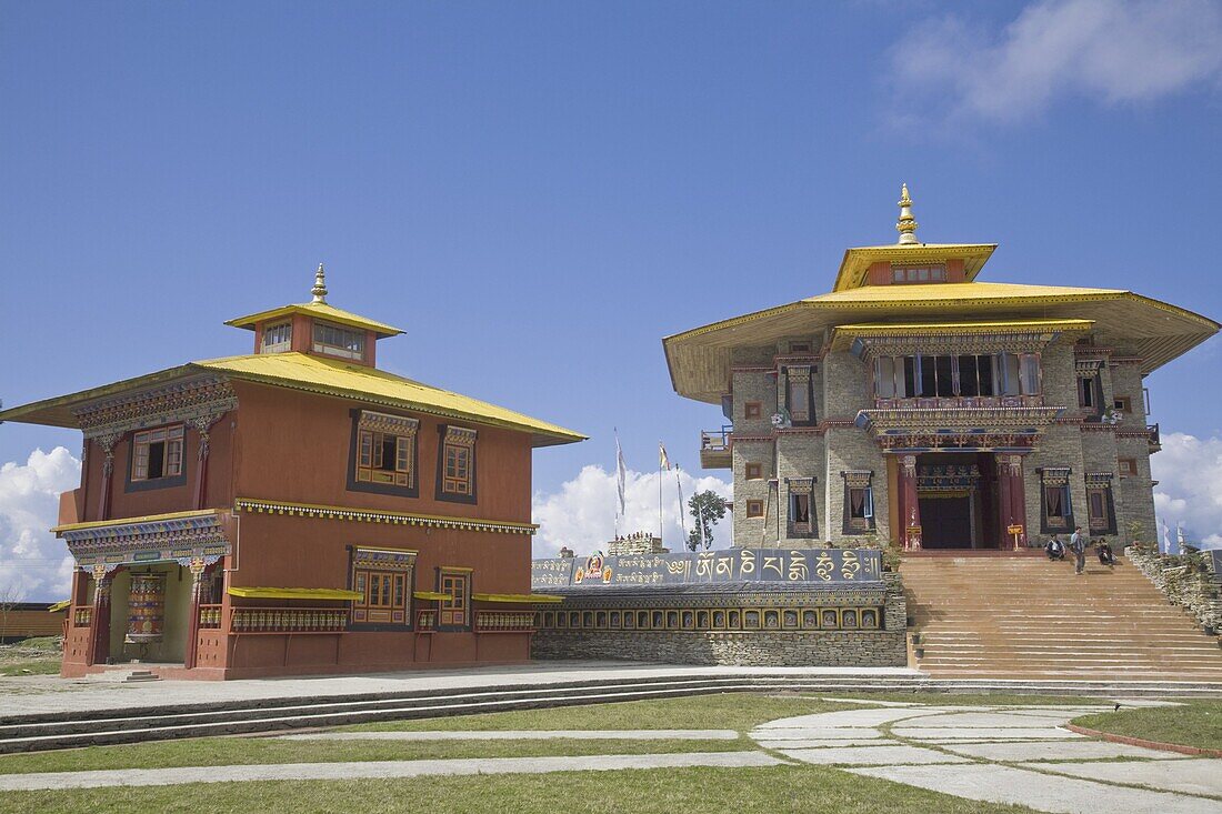 The new Karma Theckhling Monastery , built in traditional Sikkim style of stone and mud with Eight corners, Ravangla (Rabongla), Sikkim, India, Asia