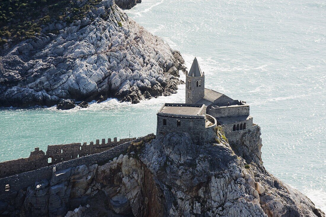 Clifftop church, Porto Venere, Cinque Terre, UNESCO World Heritage Site, Liguria, Italy, Europe
